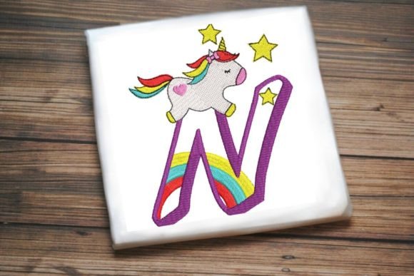 Unicorn Rainbow Letter N